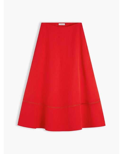 Tommy Hilfiger Red Logo Flare Midi Skirt With Linen