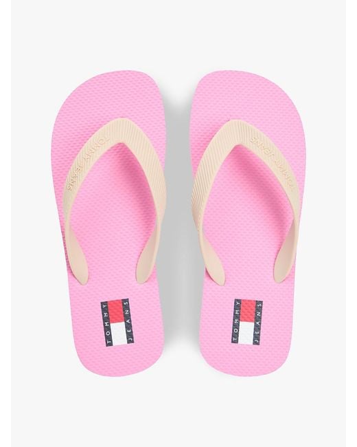 Tommy Hilfiger Pink Fine Cleat Embossed Logo Flip-Flops