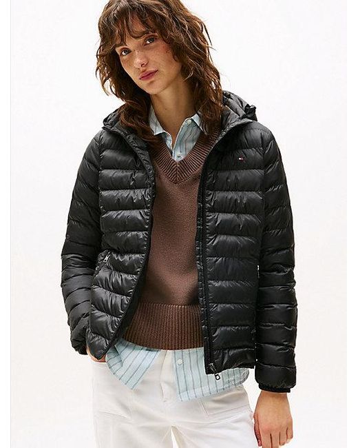 Chaqueta De Plumas Con Capucha Y Cremallera Tommy Hilfiger de color Black