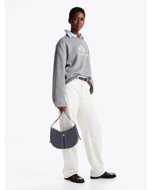 Borsa Hobo Con Finitura Zigrinata di Tommy Hilfiger in Blue