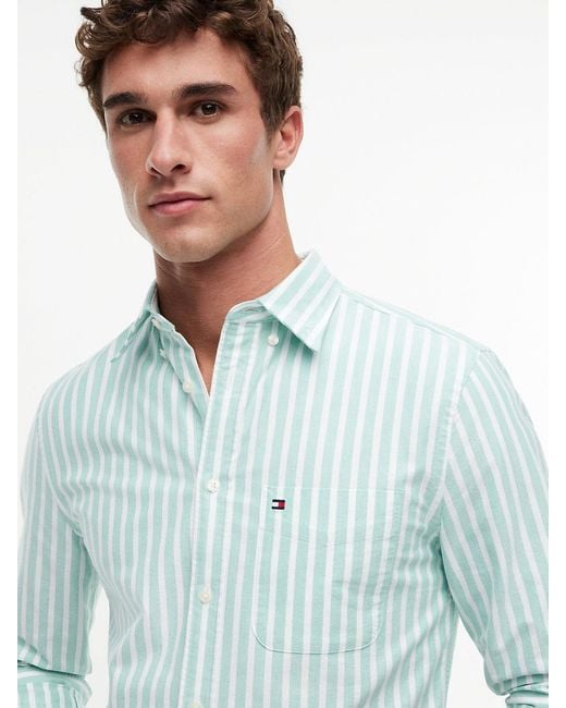 Tommy Hilfiger Blue Regular Fit Stripe Oxford Shirt for men