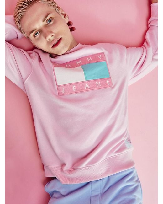 Tommy Hilfiger Pastel Sweatshirt mit Flag-Badge in Pink für Herren | Lyst DE