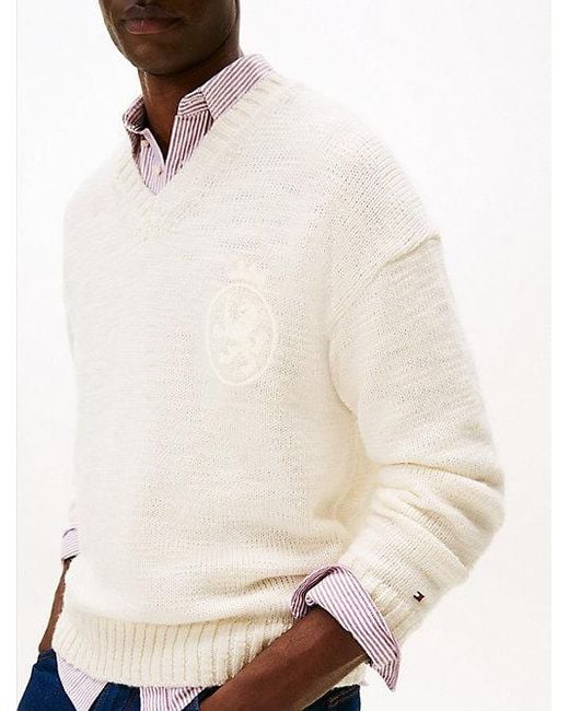 Tommy Hilfiger V-Hals Trui Van Wolmix in het White voor heren