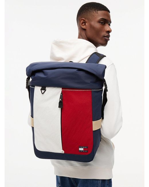 Tommy Hilfiger Blue Archive Textile Easy Access Flap Backpack for men
