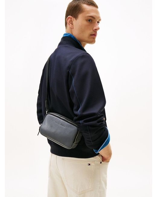 Tommy Hilfiger Gray Premium Leather Logo Camera Bag for men