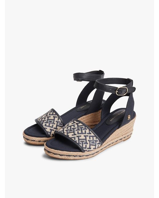 Tommy Hilfiger White Logo Plaque Jacquard Wedge Heel Espadrilles