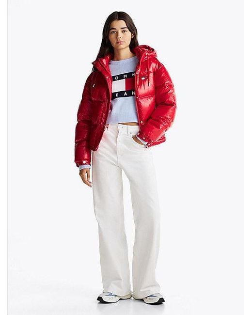 Tommy Hilfiger Glanzend Pufferjack Met Capuchon in het Red