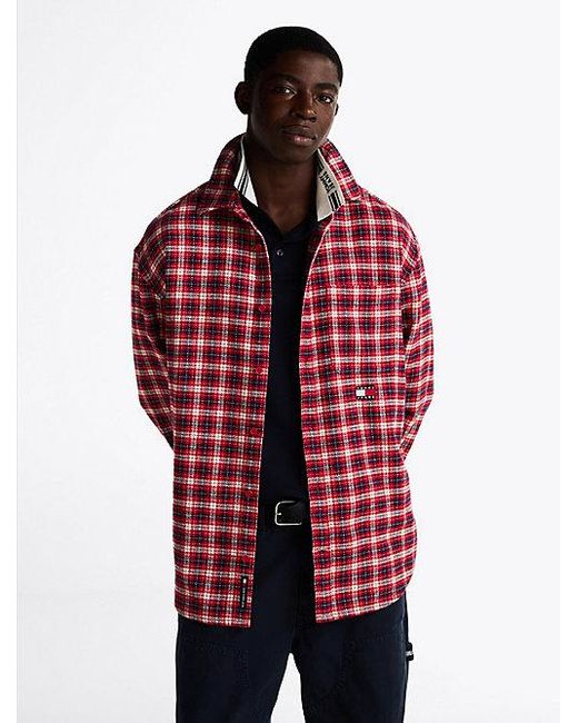Tommy Hilfiger Relaxed Fit Geruit Overhemd Van Flanel in het Red voor heren
