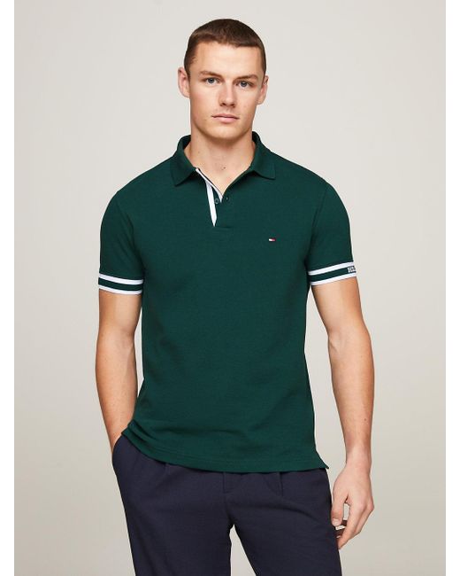 Tommy Hilfiger Green Hilfiger Monotype Logo Cuff Slim Fit Polo for men