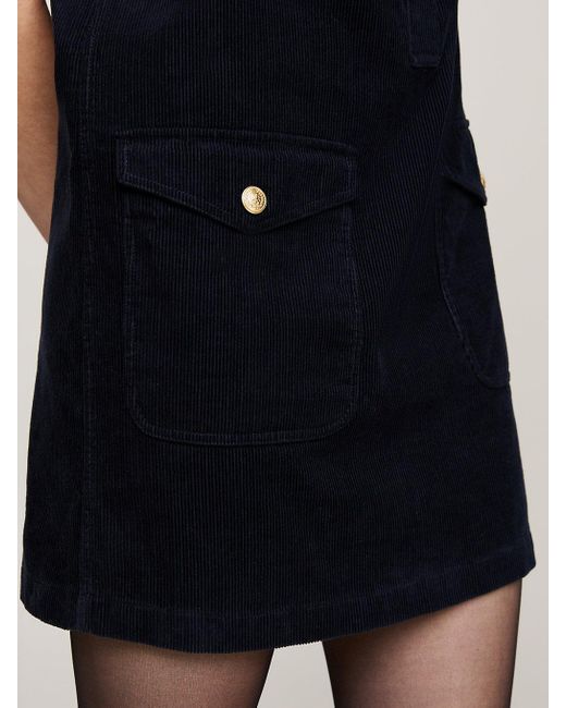 Tommy Hilfiger Blue Corduroy Short Sleeve Mini Shirt Dress