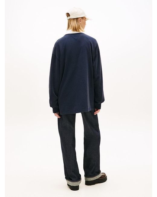 Tommy Hilfiger Blue Logo Embroidery Jersey Oversized Rugby Shirt