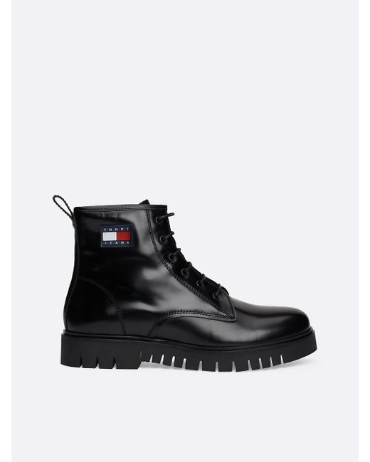 Tommy Hilfiger Black Patent Leather Cleat Mid Boots