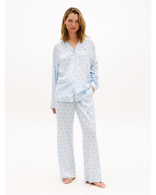 Tommy Hilfiger White Essential Print Embroidery Relaxed Pyjama Shirt