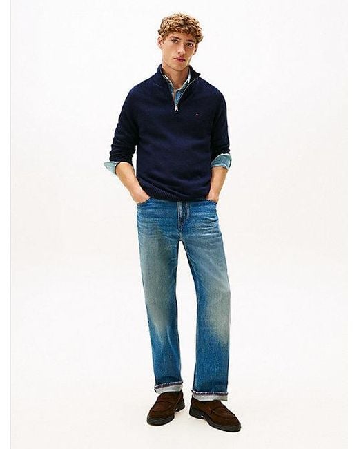 Tommy Hilfiger Wollen Trui Met Opstaande Hals En Halve Rits in het Blue voor heren