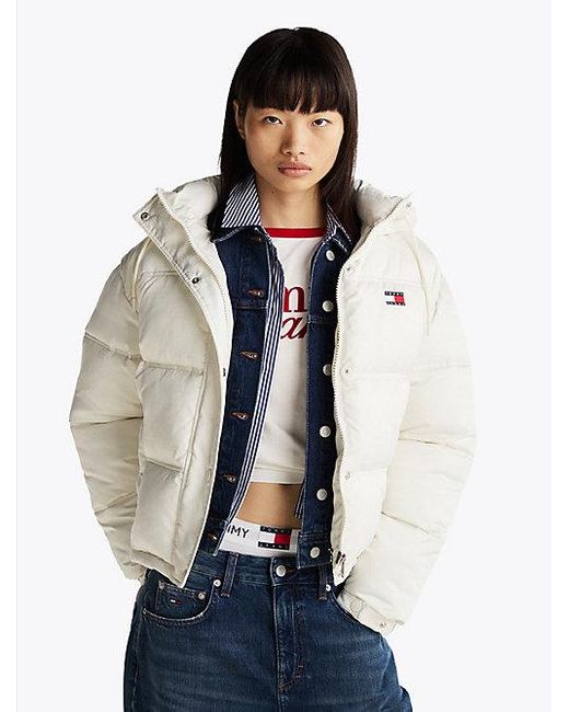 Tommy Hilfiger Blue Puffer-Jacke Mit Kapuze Und Logo-Print