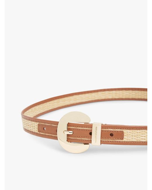 Tommy Hilfiger Natural Raffia Oval Buckle Leather Belt