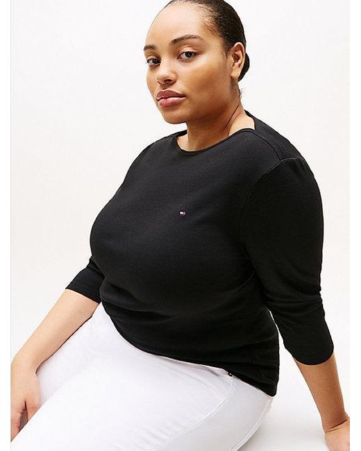 Camiseta Curve De Corte Slim Con Cuello Barco Tommy Hilfiger de color Black