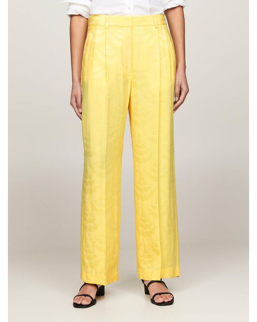 Tommy Hilfiger Yellow Scallop Jacquard High Rise Tapered Leg Trousers