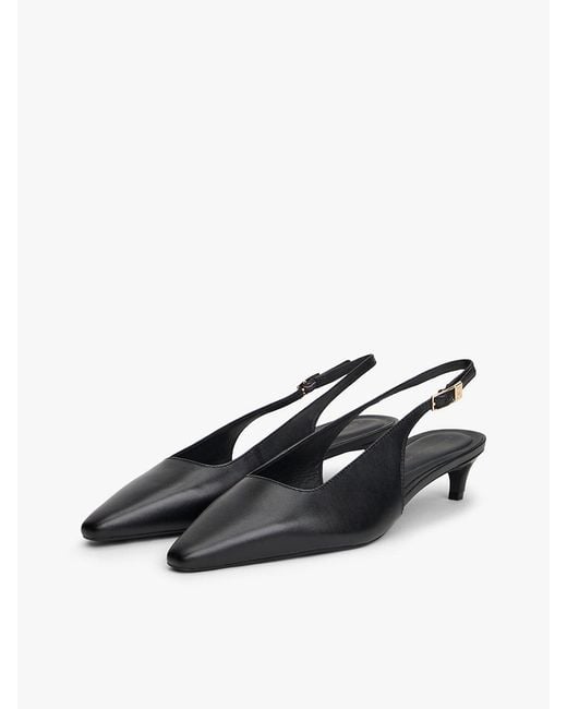 Tommy Hilfiger White Th Monogram Leather Slingback Kitten Heels