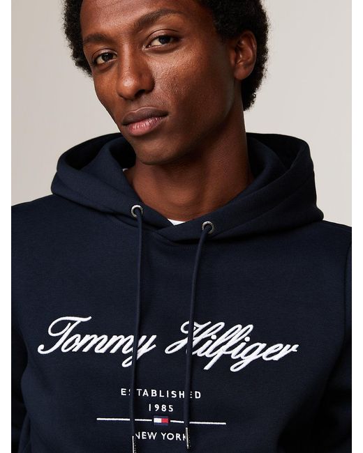 Tommy Hilfiger Blue Logo Embroidery Fleece Hoody for men