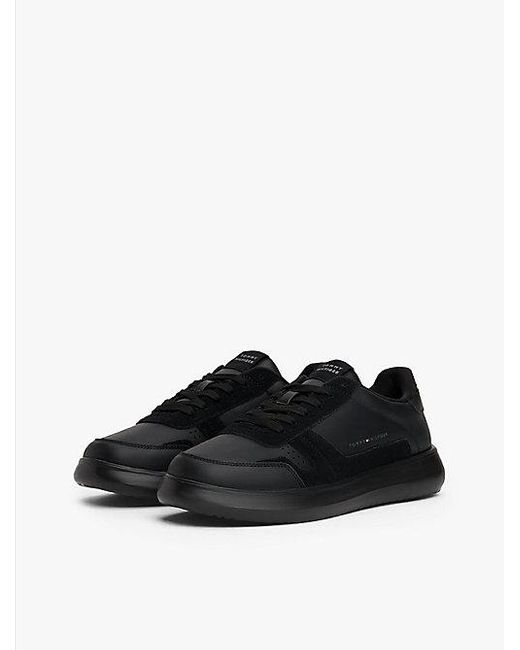 Tommy Hilfiger Leren Sneaker Met Fijne Profielzool in het Black voor heren