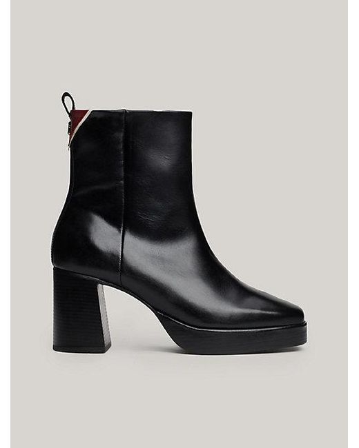 Tommy Hilfiger Leren Enkellaars Met Hoge Hak En Th-monogram in het Black