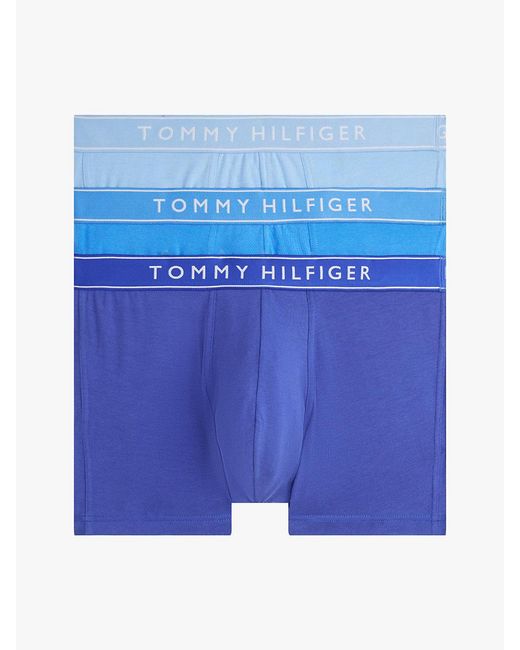 Tommy Hilfiger Blue 3-pack Essential Repeat Logo Waistband Trunks for men