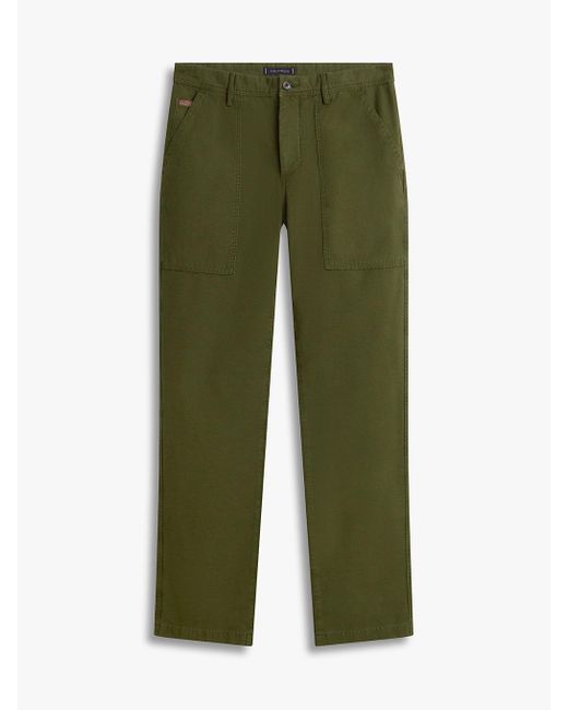 Tommy Hilfiger Green Washed Textured Sateen Utility Trousers for men