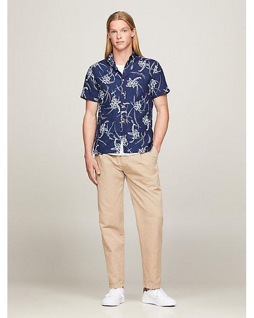 Camisa de lino con estampado tropical Tommy Hilfiger de hombre de color Blue