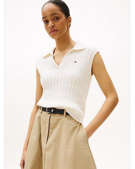 Polo De Punto Trenzado Sin Mangas Tommy Hilfiger de color White