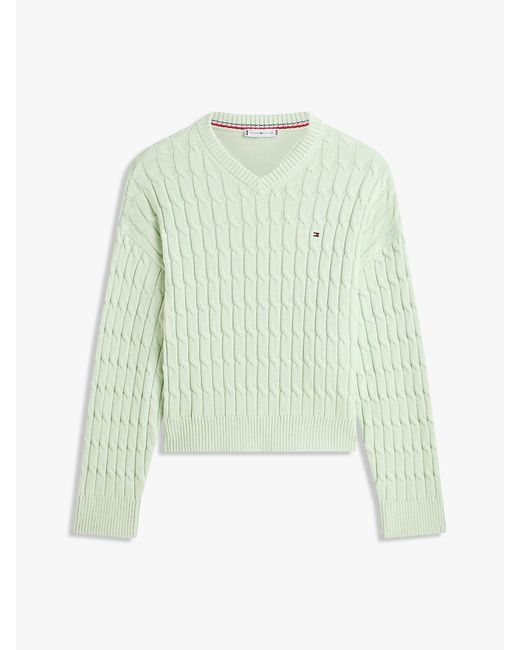 Tommy Hilfiger Green Cable Knit Relaxed Jumper