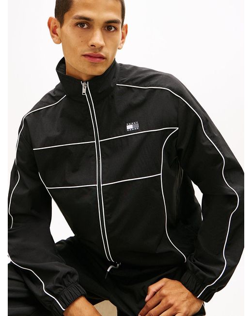 Tommy Hilfiger Black Back Logo Piping Water Repellent Jacket for men