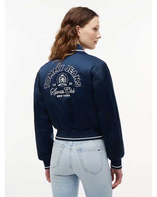 Tommy Hilfiger Blue Back Logo Patch Satin Varsity Jacket