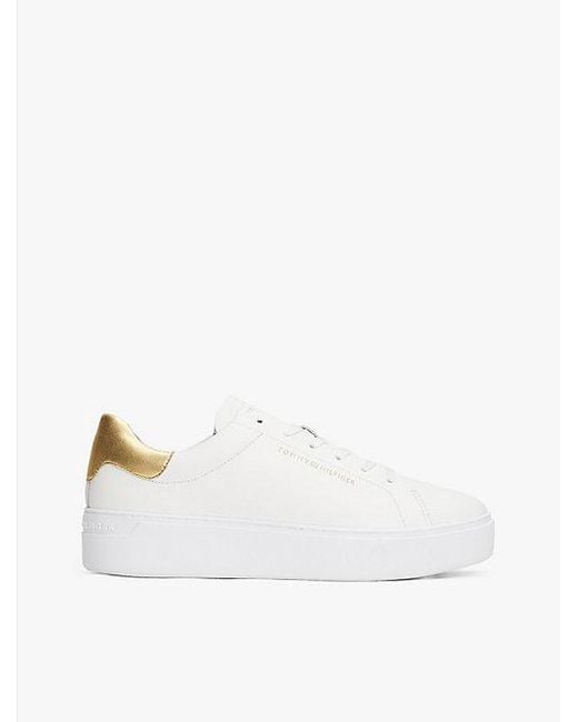 Tommy Hilfiger White Metallic-Sneaker Aus Leder Mit Platform-Sohle