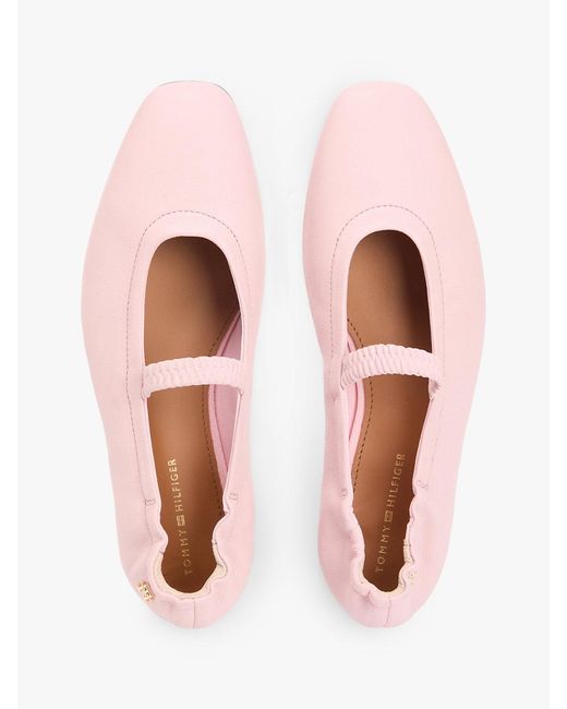 Tommy Hilfiger Pink Leather Elasticated Strap Ballerinas