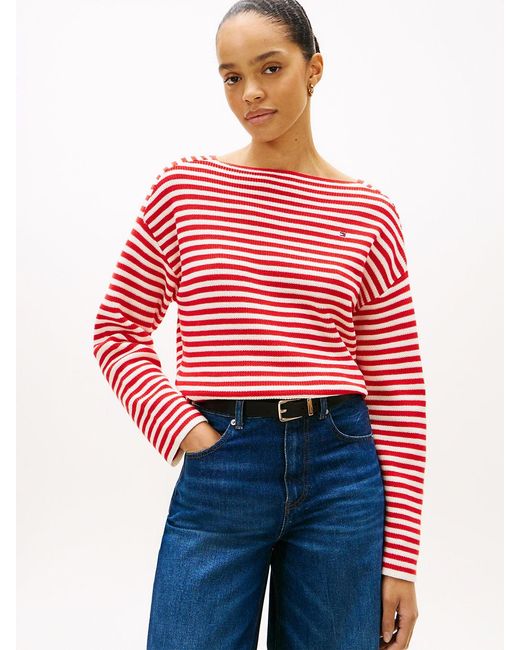 Tommy Hilfiger Red Flag Embroidery Boat Neck Jumper