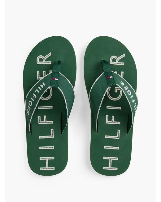 Tommy Hilfiger Green Logo Embroidery Webbing Strap Flip-Flops for men