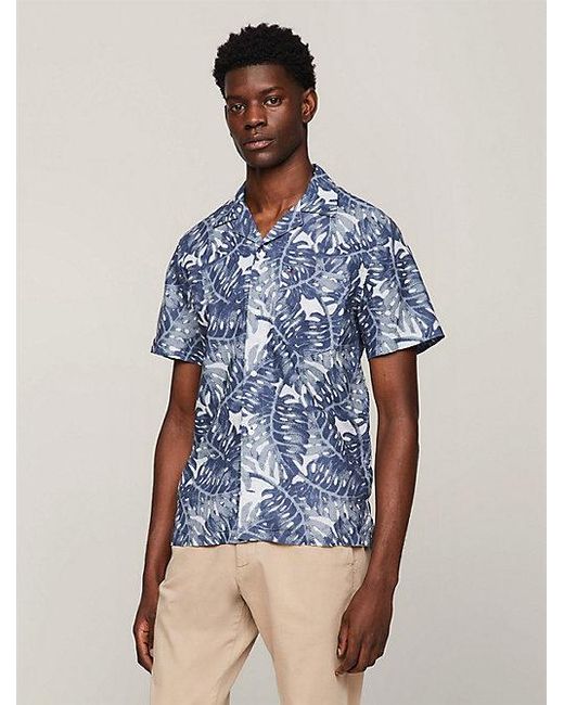 Camisa de manga corta con estampado tropical Tommy Hilfiger de hombre de color Blue