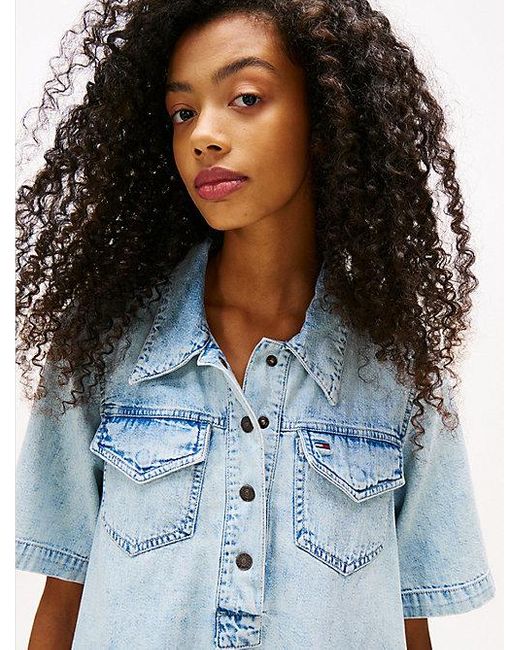 Tommy Hilfiger Denim A-Line Mini-Overhemdjurk in het Red