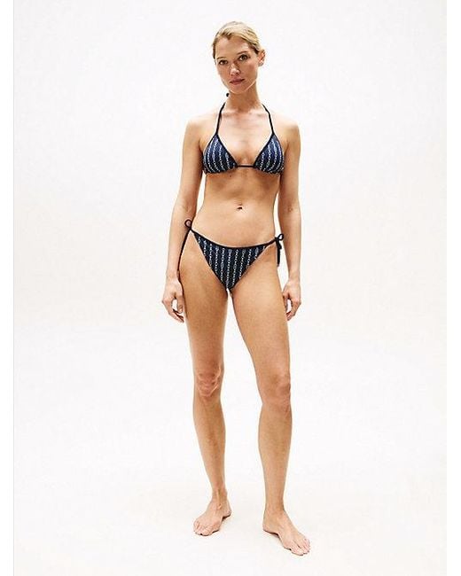 Parte Inferior De Bikini Estampada Con Tiras Tommy Hilfiger de color Blue