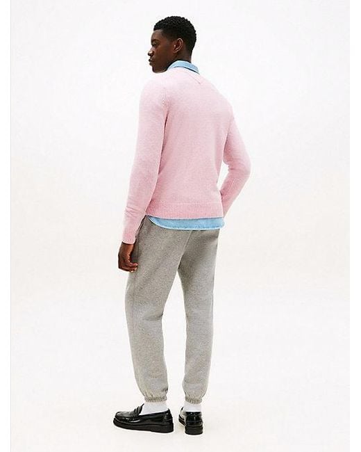 Tommy Hilfiger Trui Van Zuivere Lamswol Met Ronde Hals in het Pink voor heren