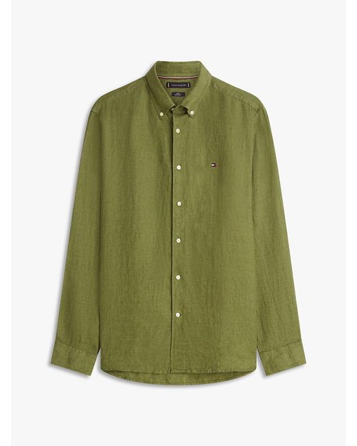 Tommy Hilfiger Green Regular Fit Washed Pure Linen Shirt for men