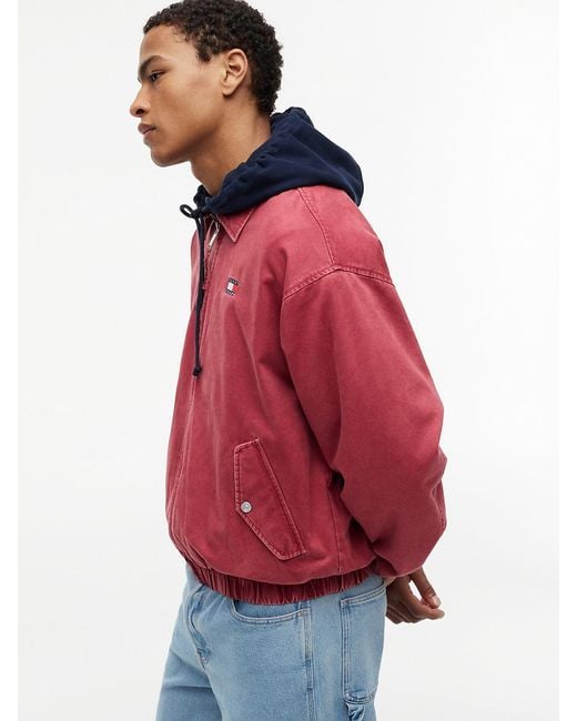 Tommy Hilfiger Red Washed Relaxed Harrington Jacket for men