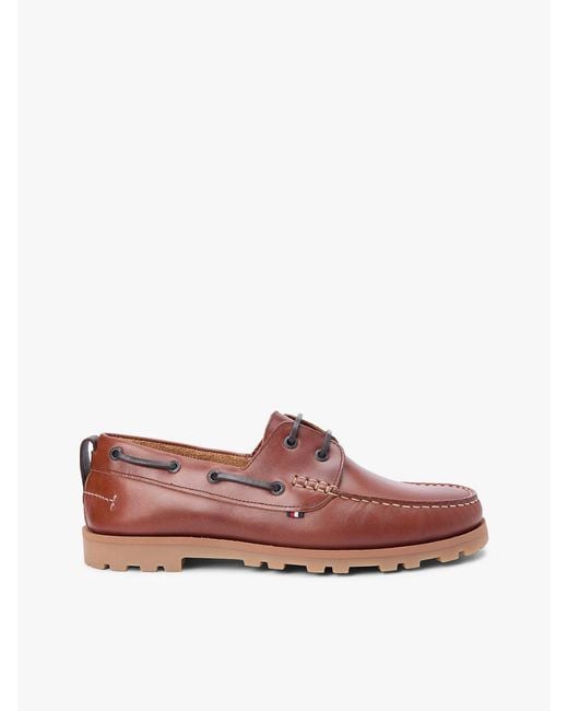 Tommy Hilfiger Pink Leather Cleat Lightweight Boat Shoes for men