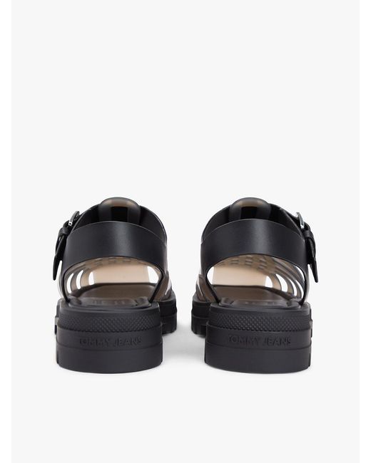 Tommy Hilfiger Black Jelly Chunky Cleat Fisherman Sandals