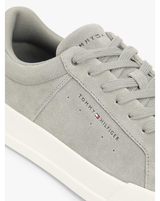 Tommy Hilfiger White Contrast Heel Suede Court Trainers for men