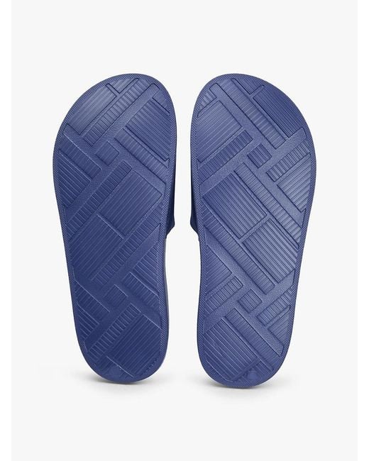 Tommy Hilfiger Blue Logo Embroidery Canvas Pool Slides for men