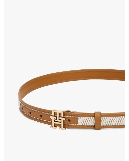 Tommy Hilfiger Natural Th Monogram Canvas Leather Belt