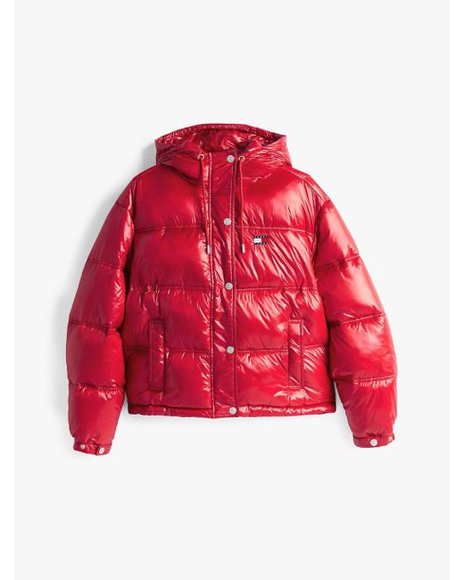 Tommy Hilfiger Red Shiny Hooded Puffer Jacket