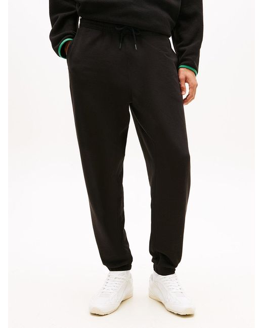 Tommy Hilfiger Black Linear Logo Fleece Drawstring Joggers for men